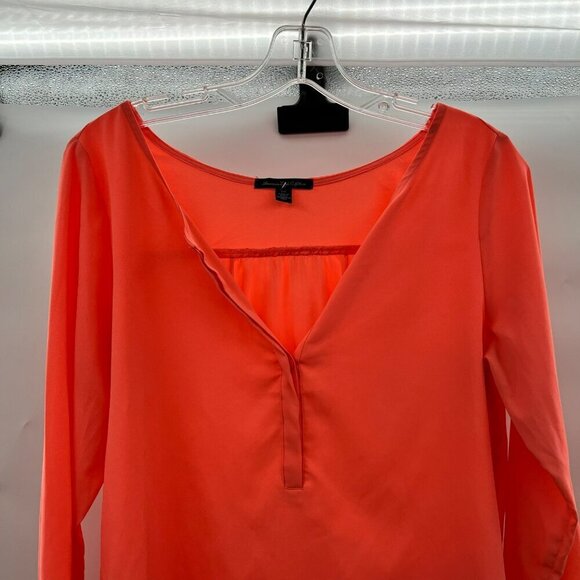 American Eagle Outfitters Somen's V-Neck Sheer Top Coral Size Small Long Sleeve - Picture 2 of 9